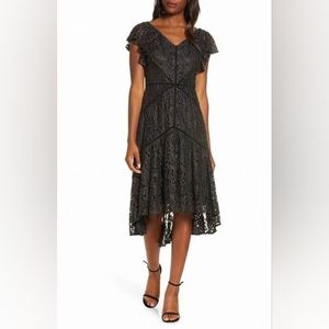 NWT, Taylor Black and Gold Metallic Lace Dress